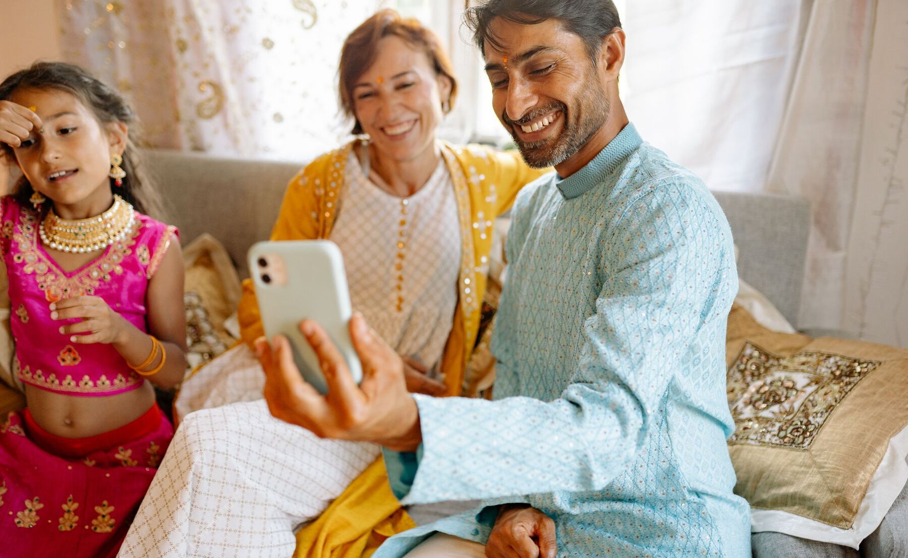 A family sharing a happy moment at home